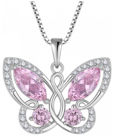 Butterfly Pendant Necklace for Women 925 Sterling Silver Birthstone Butterfly Jewelry Gifts 10-Pink Tourmaline-Oct $32.50 Nec...