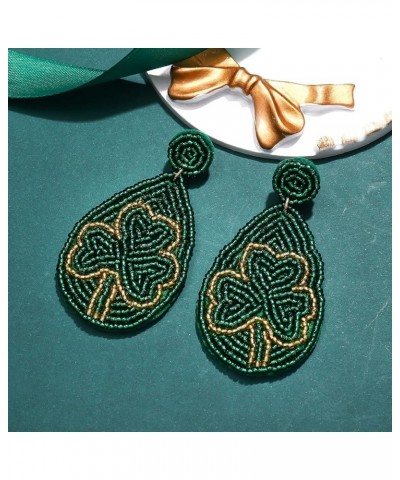 St. Patrick's Day Earrings Festive Shamrock Beaded Teardrop Earring for Women Dangling Statement Green Leaf Lucky Clover Hat ...