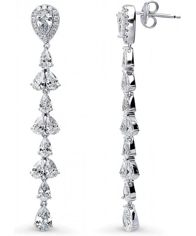 Sterling Silver Teardrop Cubic Zirconia CZ Statement Dangle Chandelier Earrings for Women, Rhodium Plated $32.85 Earrings