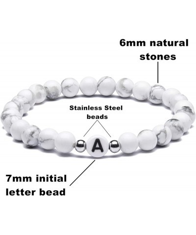 Name Bracelet Personalized Initial Letter for Women Men Couples Howlite Stone Healing Calming Yoga Stress Relief Elastic Y $8...