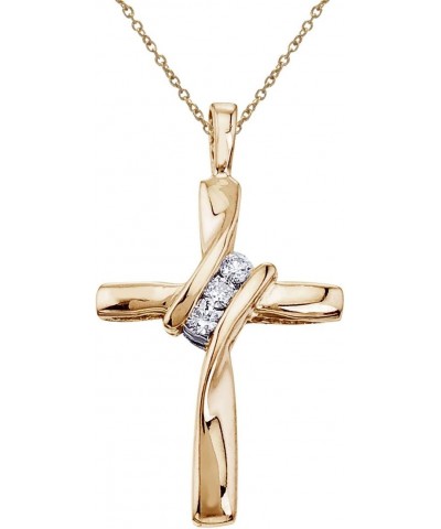 Petite 10k Yellow Gold Three Stone Off Set Diamond Cross Pendant with 18" Chain $58.90 Necklaces