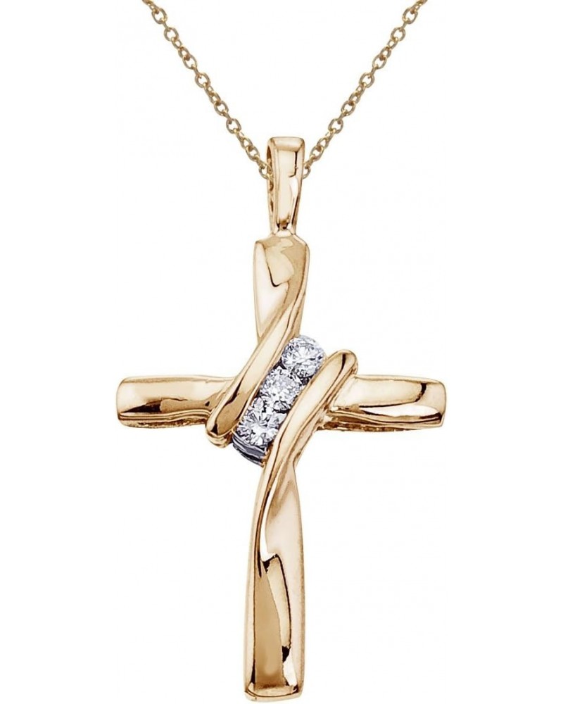 Petite 10k Yellow Gold Three Stone Off Set Diamond Cross Pendant with 18" Chain $58.90 Necklaces