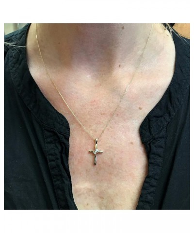 Petite 10k Yellow Gold Three Stone Off Set Diamond Cross Pendant with 18" Chain $58.90 Necklaces