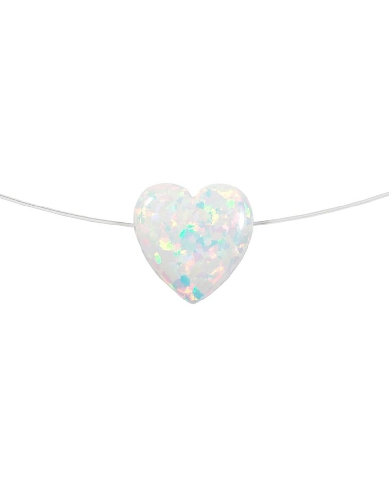 Heart Necklace Opal Pendant Floating Illusion clear cord Fishing Line Heart Charm Necklace 18'' White $13.40 Necklaces