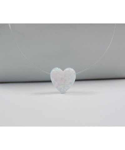 Heart Necklace Opal Pendant Floating Illusion clear cord Fishing Line Heart Charm Necklace 18'' White $13.40 Necklaces