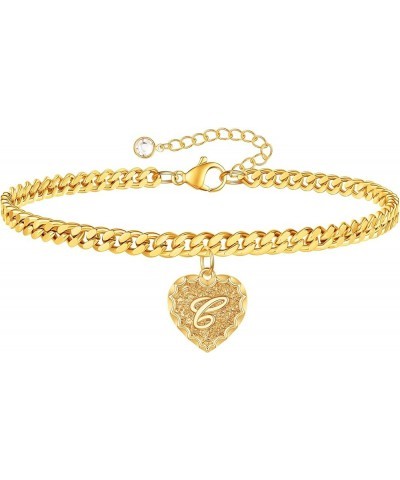 Gold Initial Charm Bracelets Heart Bracelet for Women, 14K Gold Plated Cuban Link Bracelet 26 Letter Bracelets for Women Teen...