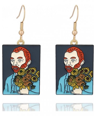 Van Gogh Earrings for Women Girls Unique Handmade Gold Plated Enamel Western Oil Painting Self Portrayal Starry Moon Sky Nigh...