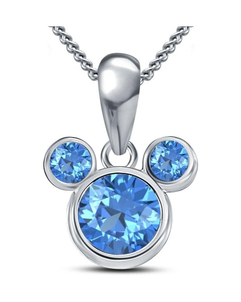 925 Sterling Silver Mickey Mouse March Created Aquamarine Birthstone Pendant Neckalce $28.49 Necklaces