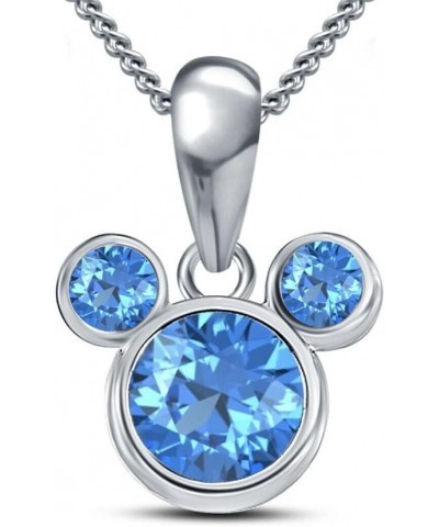 925 Sterling Silver Mickey Mouse March Created Aquamarine Birthstone Pendant Neckalce $28.49 Necklaces