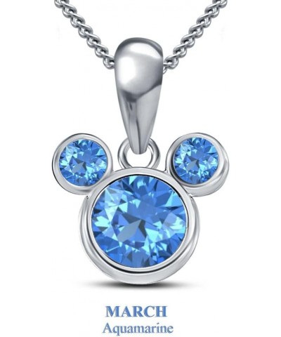 925 Sterling Silver Mickey Mouse March Created Aquamarine Birthstone Pendant Neckalce $28.49 Necklaces