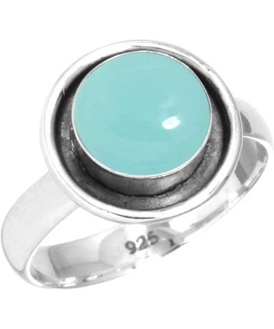 925 Sterling Silver Statement Ring for Women 8 MM Round Gemstone Handmade Jewelry for Gift (99089_R) Aqua Chalcedony $18.42 R...