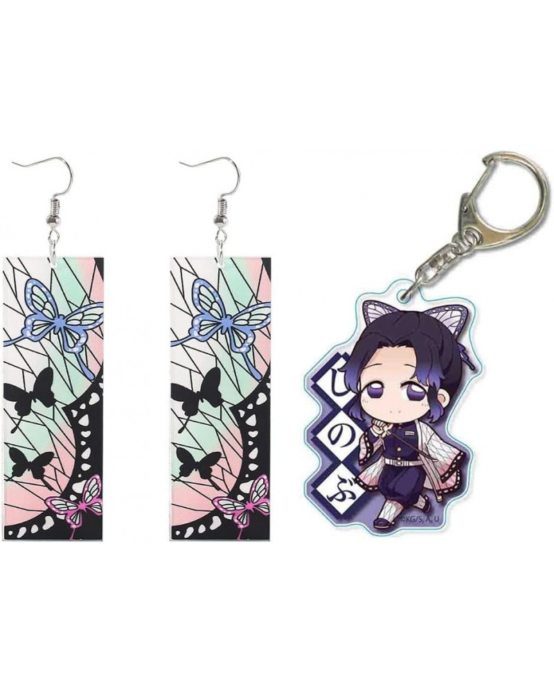 Anime Demon Slayer Tanjiro Earrings Keychains Set Kimetsu Hanafuda Dangle Earrings Cosplay Accessories for Women Men Earrings...