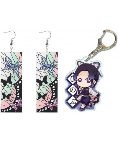 Anime Demon Slayer Tanjiro Earrings Keychains Set Kimetsu Hanafuda Dangle Earrings Cosplay Accessories for Women Men Earrings...