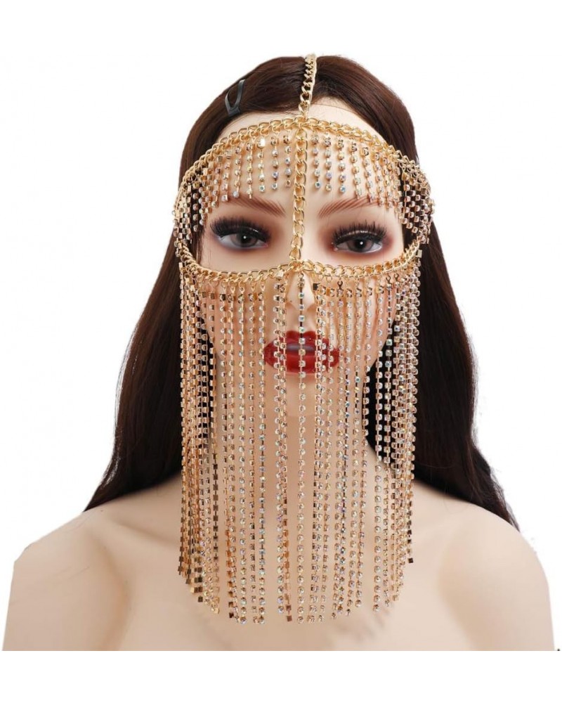 Faux Crystal Tassel Masquerade Mask Veil Face Chain Belly Dance Jewelry Headband Head Chain Shown. $11.26 Body Jewelry