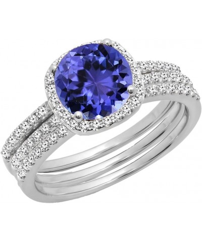 10K 6 MM Round Gemstone & Diamond Ladies Halo Engagement Ring With Double Band Set, White Gold Tanzanite $324.45 Sets