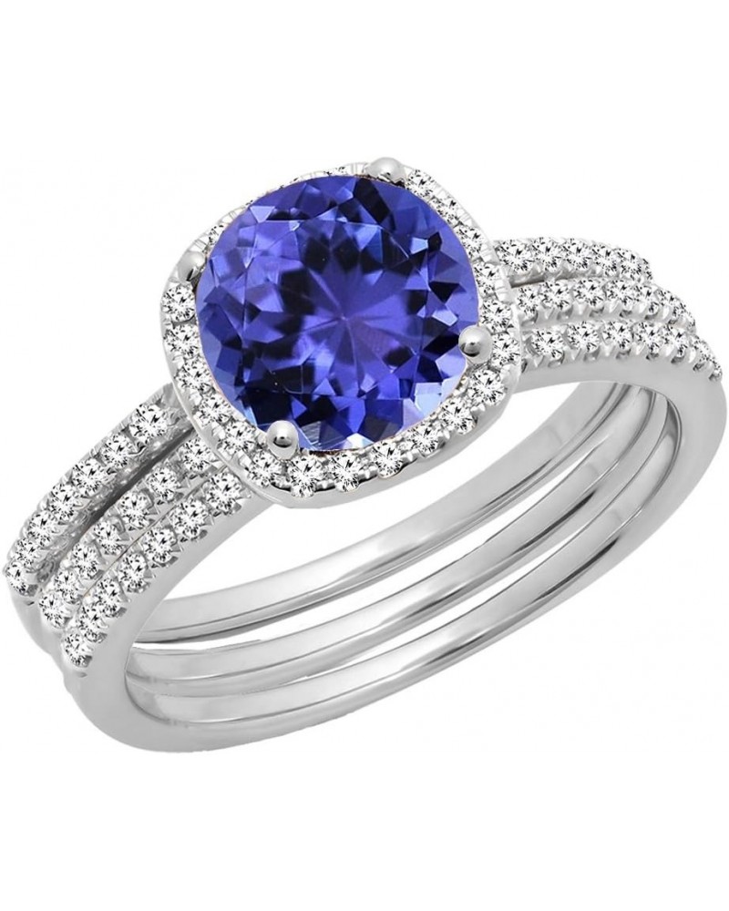 10K 6 MM Round Gemstone & Diamond Ladies Halo Engagement Ring With Double Band Set, White Gold Tanzanite $324.45 Sets