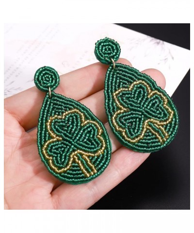 St. Patrick's Day Earrings Festive Shamrock Beaded Teardrop Earring for Women Dangling Statement Green Leaf Lucky Clover Hat ...