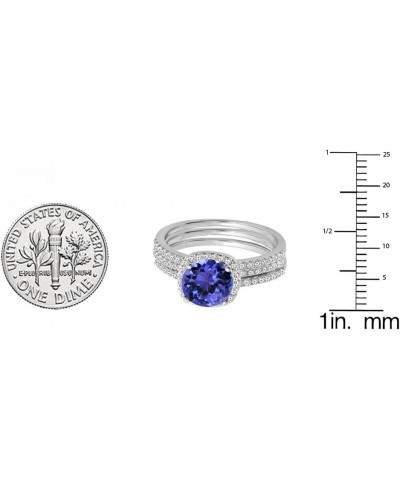 10K 6 MM Round Gemstone & Diamond Ladies Halo Engagement Ring With Double Band Set, White Gold Tanzanite $324.45 Sets