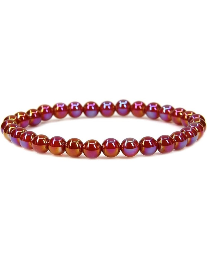 Natural Gemstone 6mm Round Beads Stretch Bracelet 7 Inch Aqua Aura Red Agate $7.79 Bracelets