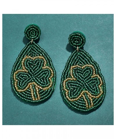 St. Patrick's Day Earrings Festive Shamrock Beaded Teardrop Earring for Women Dangling Statement Green Leaf Lucky Clover Hat ...