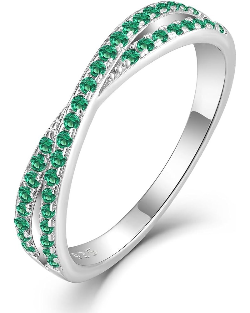 Stackable Ring for Women 925 Sterling Silver X Criss Cross Ring Wedding Eternity Band Birthstone Jewelry Size 5-10 05-emerald...