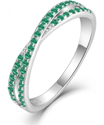 Stackable Ring for Women 925 Sterling Silver X Criss Cross Ring Wedding Eternity Band Birthstone Jewelry Size 5-10 05-emerald...