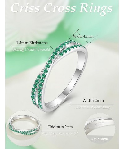 Stackable Ring for Women 925 Sterling Silver X Criss Cross Ring Wedding Eternity Band Birthstone Jewelry Size 5-10 05-emerald...