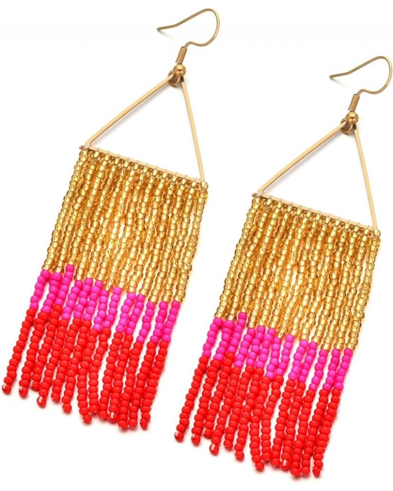 Women Boho Long Tassel Earrings Dangle Beaded Earrings Fashion Accessories TV-Tassel 0A $6.26 Earrings