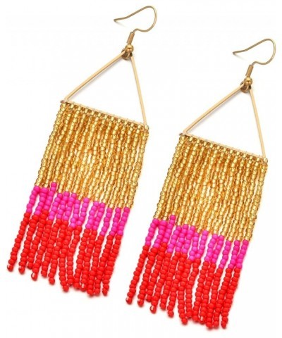 Women Boho Long Tassel Earrings Dangle Beaded Earrings Fashion Accessories TV-Tassel 0A $6.26 Earrings