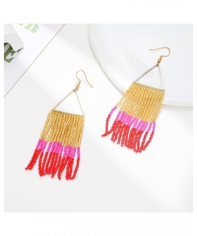 Women Boho Long Tassel Earrings Dangle Beaded Earrings Fashion Accessories TV-Tassel 0A $6.26 Earrings