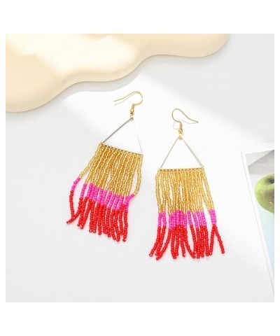 Women Boho Long Tassel Earrings Dangle Beaded Earrings Fashion Accessories TV-Tassel 0A $6.26 Earrings