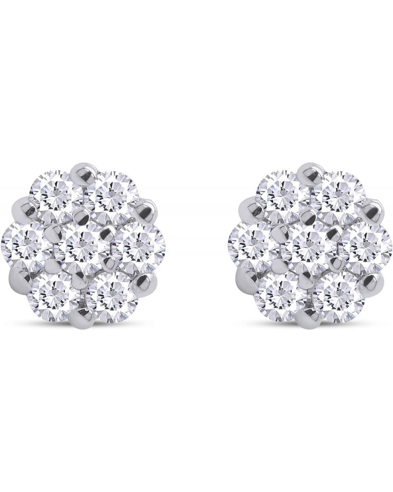 1/4 ct to 1 ct 925 Sterling Silver, Lab Grown Diamond Flower Cluster Stud Earrings Round Shape Push Back Prong - Setting 0.25...