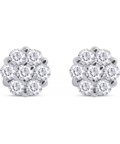 1/4 ct to 1 ct 925 Sterling Silver, Lab Grown Diamond Flower Cluster Stud Earrings Round Shape Push Back Prong - Setting 0.25...