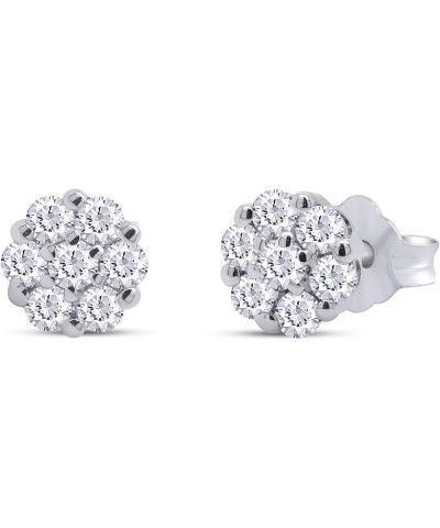 1/4 ct to 1 ct 925 Sterling Silver, Lab Grown Diamond Flower Cluster Stud Earrings Round Shape Push Back Prong - Setting 0.25...