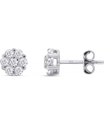 1/4 ct to 1 ct 925 Sterling Silver, Lab Grown Diamond Flower Cluster Stud Earrings Round Shape Push Back Prong - Setting 0.25...