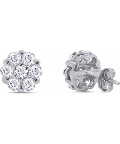 1/4 ct to 1 ct 925 Sterling Silver, Lab Grown Diamond Flower Cluster Stud Earrings Round Shape Push Back Prong - Setting 0.25...