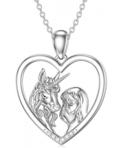 Diamond Wolf/Horse/Dragon/Unicorn/Dog Necklace for Women 925 Sterling Silver Girl and Animal Heart Pendant Necklace with Lab ...