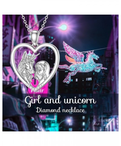 Diamond Wolf/Horse/Dragon/Unicorn/Dog Necklace for Women 925 Sterling Silver Girl and Animal Heart Pendant Necklace with Lab ...