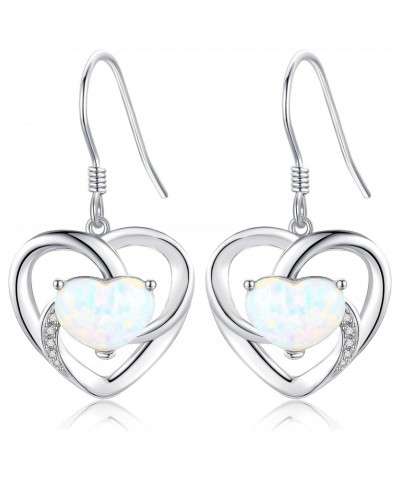 Opal Heart Earrings for Women 925 Sterling Silver Heart Dangle Drop Earrings Opal Jewelry for Wife Girls $18.19 Earrings