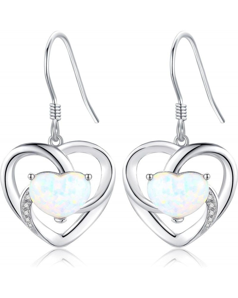 Opal Heart Earrings for Women 925 Sterling Silver Heart Dangle Drop Earrings Opal Jewelry for Wife Girls $18.19 Earrings