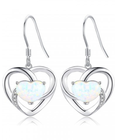 Opal Heart Earrings for Women 925 Sterling Silver Heart Dangle Drop Earrings Opal Jewelry for Wife Girls $18.19 Earrings