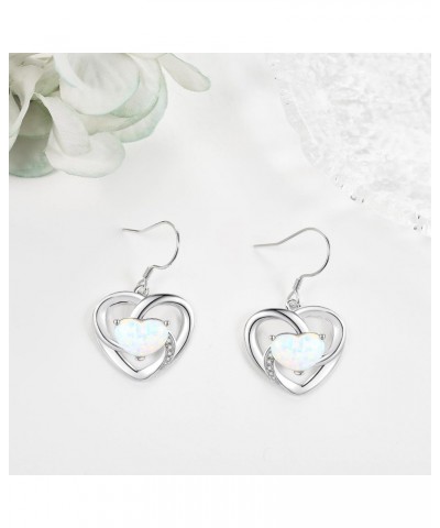 Opal Heart Earrings for Women 925 Sterling Silver Heart Dangle Drop Earrings Opal Jewelry for Wife Girls $18.19 Earrings