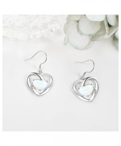 Opal Heart Earrings for Women 925 Sterling Silver Heart Dangle Drop Earrings Opal Jewelry for Wife Girls $18.19 Earrings