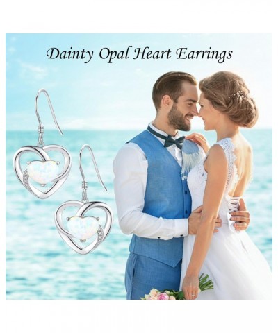 Opal Heart Earrings for Women 925 Sterling Silver Heart Dangle Drop Earrings Opal Jewelry for Wife Girls $18.19 Earrings