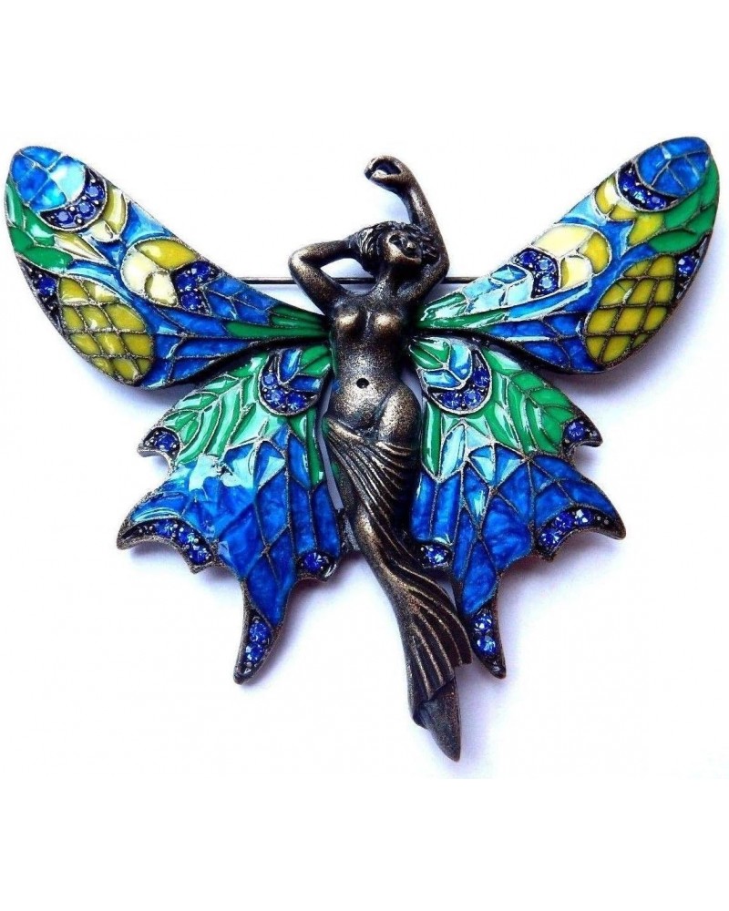 Large Bronze Fairy Brooch with Enamel & Faux Rhinestone Wings Faerie pin $11.54 Brooches & Pins