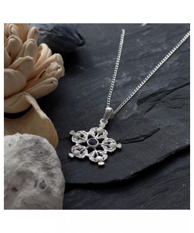 925 Sterling Silver Scottish Thistle & Real Amethyst Necklace - 25mm x 25mm Pendant with 18" Silver Chain and Jewelry Gift Bo...