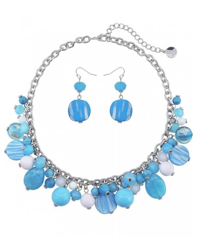 Women's Beaded Strand Statement Necklace Beads Collar N0002-Sky Blue $11.76 Necklaces