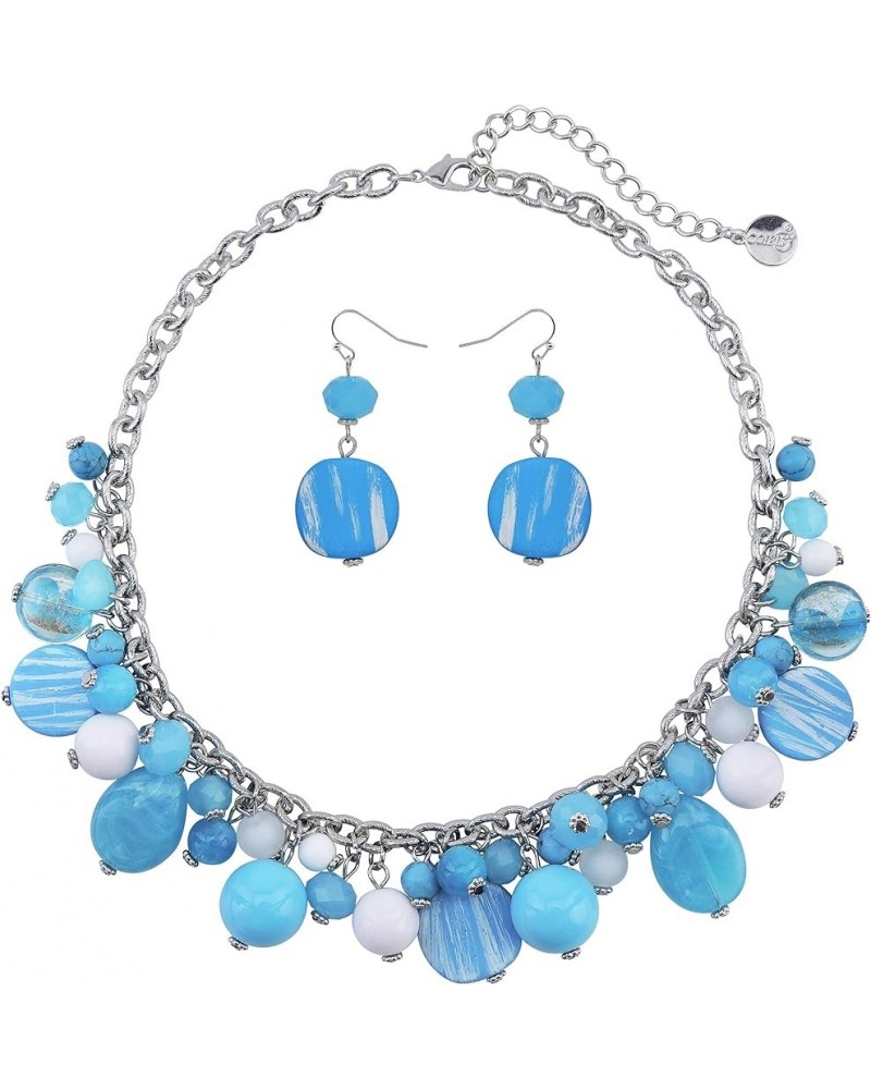 Women's Beaded Strand Statement Necklace Beads Collar N0002-Sky Blue $11.76 Necklaces