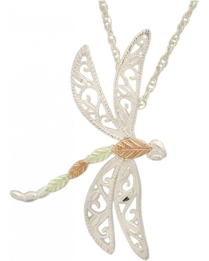 Filigree Dragonfly Pendant Necklace, Sterling Silver, 12k Rose and Green Black Hills Gold 18 Inches $57.44 Necklaces