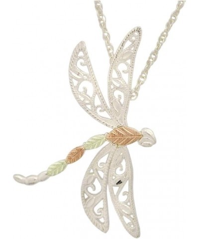 Filigree Dragonfly Pendant Necklace, Sterling Silver, 12k Rose and Green Black Hills Gold 18 Inches $57.44 Necklaces